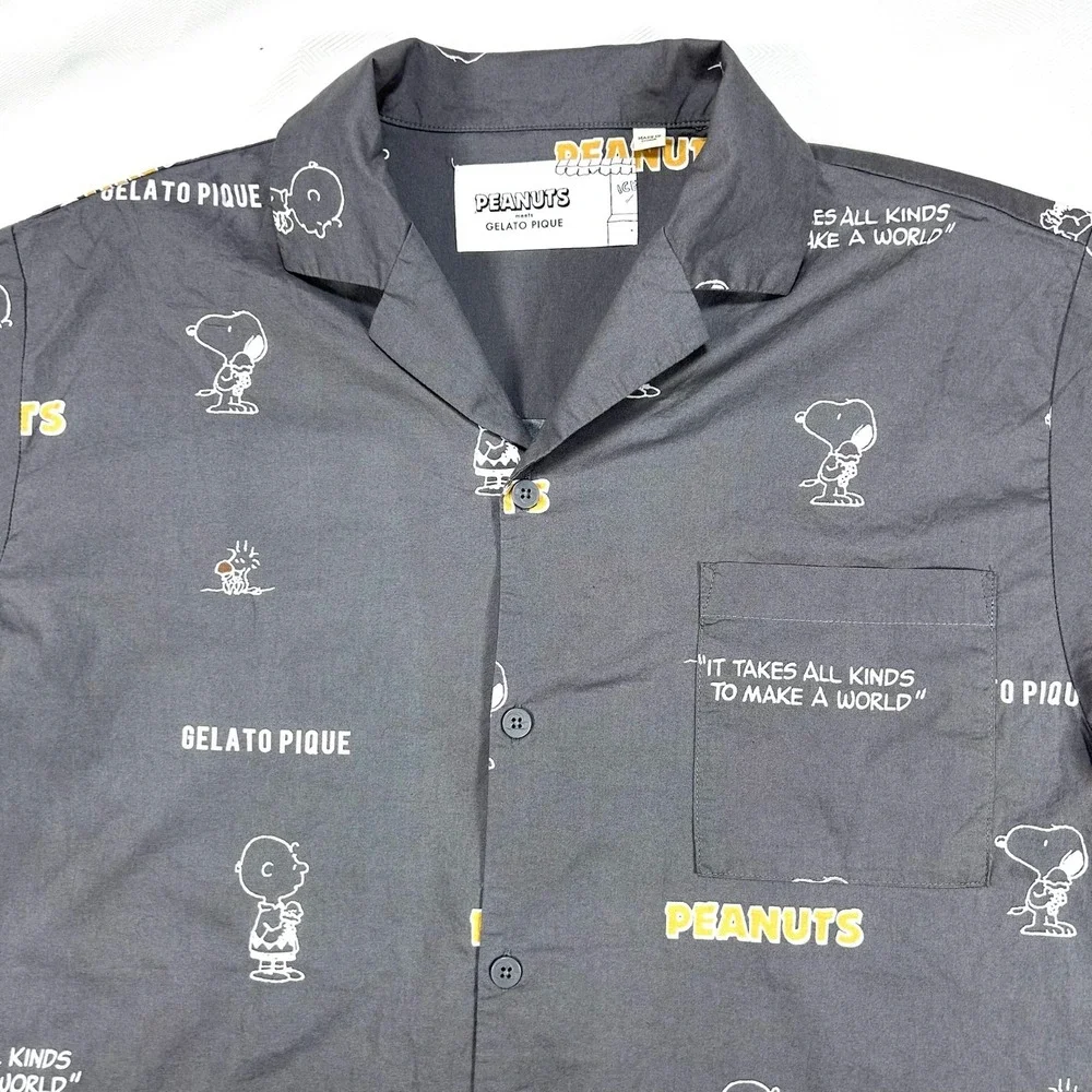 Gelato Pique Peanuts Snoopy Charlie Brown Shirt Gray Mens L PMFT212964